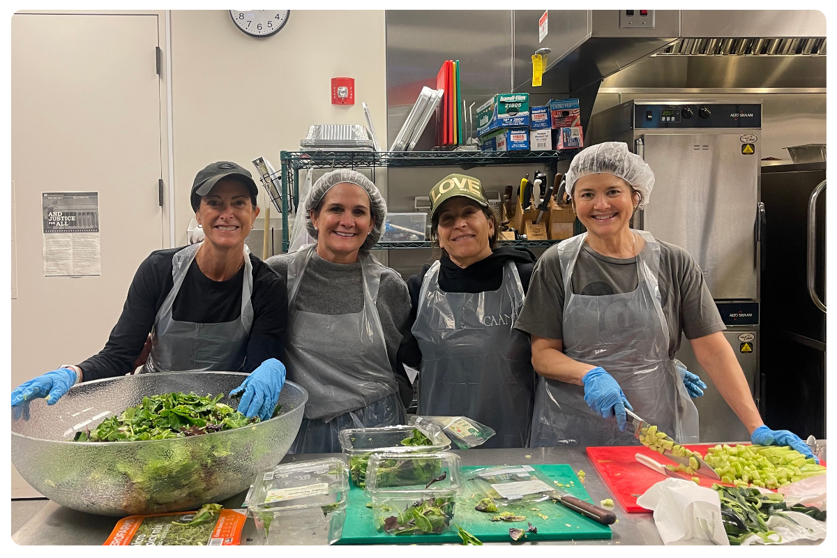 Congregants at Fourth Presbyterian Church cooking for over 200 individuals in need.